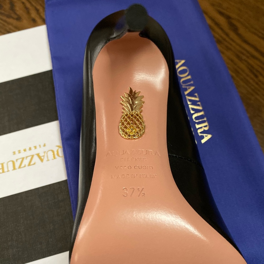 NWT Aquazurra 105 Shiva black leather pump 37.5 🍍 - Picture 7 of 9